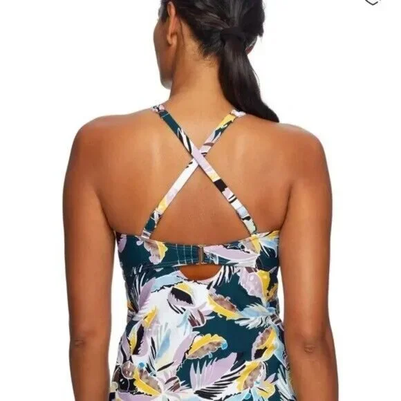 Birdsong Size 32I Bare Necessities Palm Print Underwire Wrap Tankini Swim Top - Picture 3 of 14